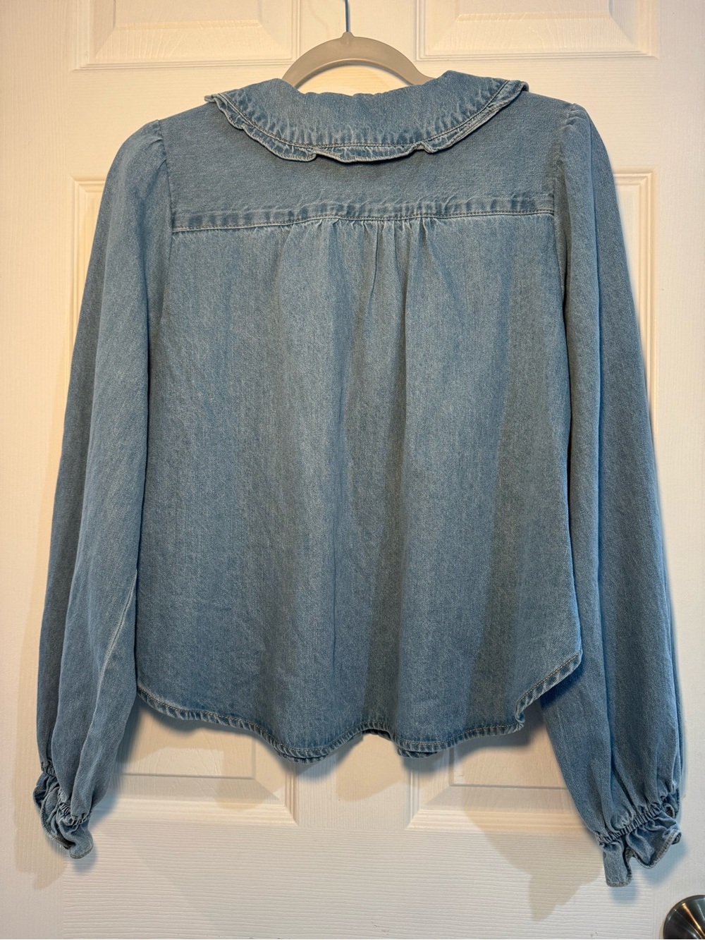 Light Denim Jacket with Ruffled Peter Pan Collar - Picture 4 of 4